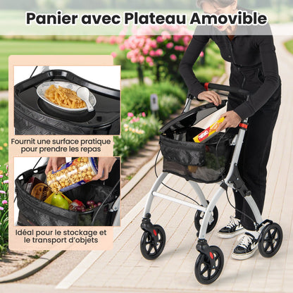 Rollator Walkers Lightweight Foldable Rolling Walker with Tray for Seniors-White