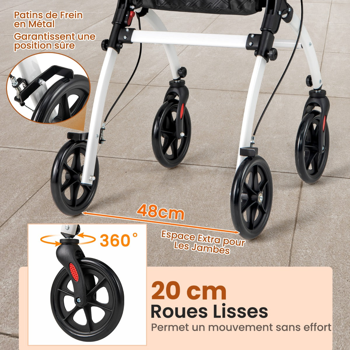 Rollator Walkers Lightweight Foldable Rolling Walker with Tray for Seniors-White