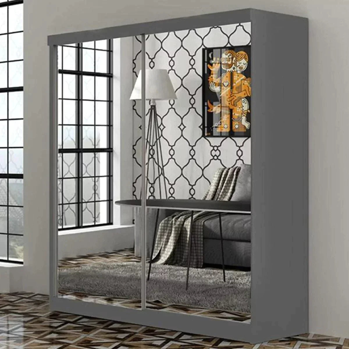 Castle Grey Fully Mirrored Sliding Door Wardrobe - 150cm and 200cm