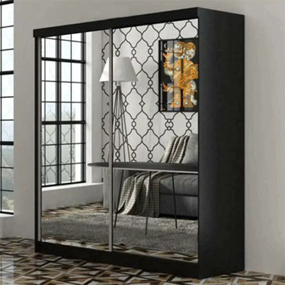 Castle Black Fully Mirrored Sliding Door Wardrobe - 150cm and 200cm