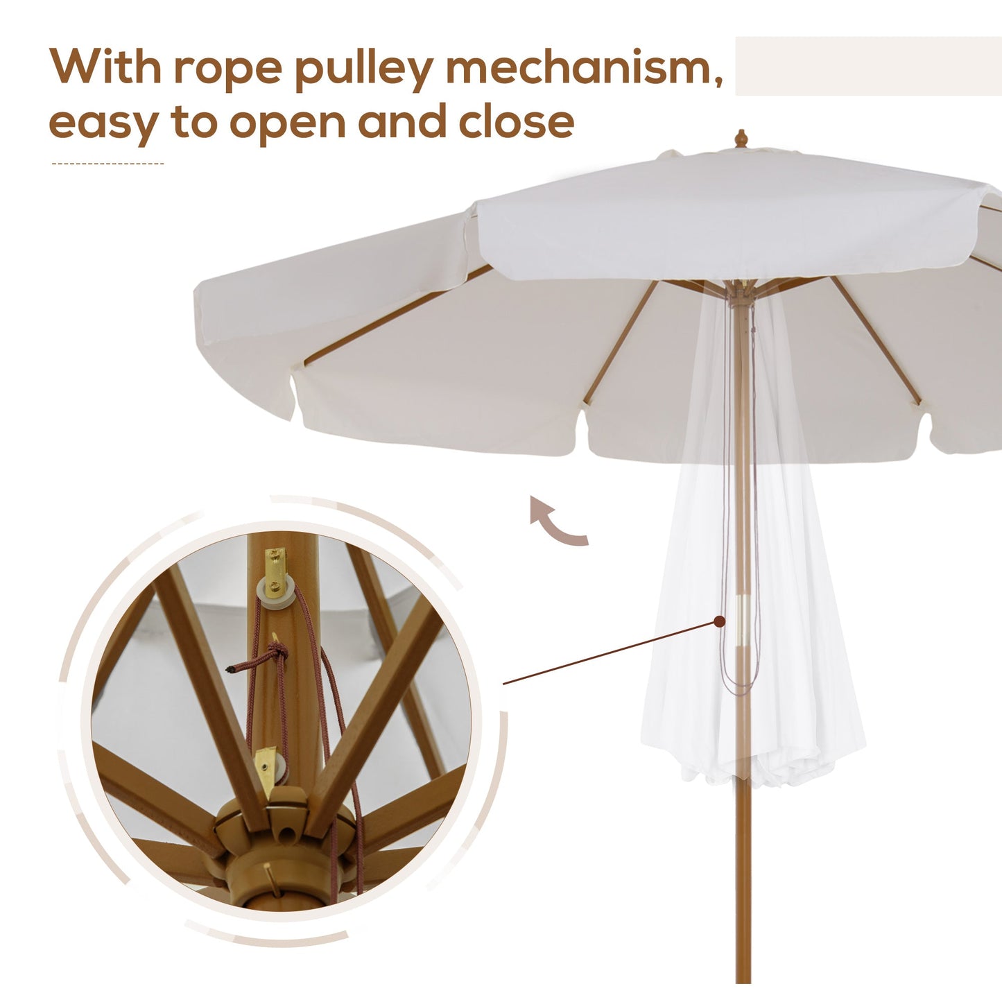Outsunny 3,3 m Elegancki Drewniany Parasol - Kremowy