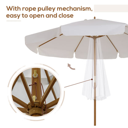 Outsunny 3,3 m Elegancki Drewniany Parasol - Kremowy