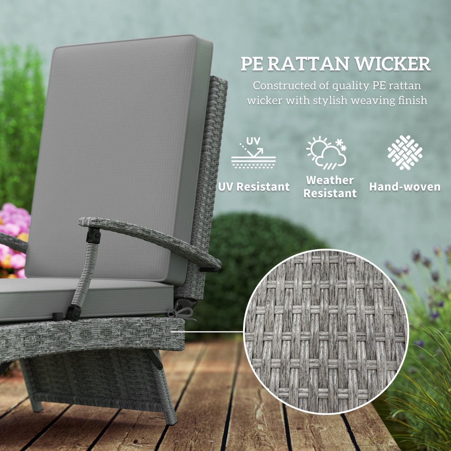 Outsunny 80√Ç¬∞ Reclining Rattan Lounger - Grey