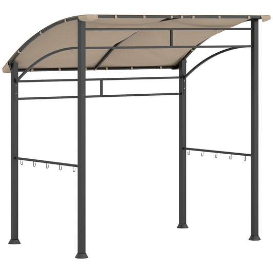 Outsunny 2,2 x 1,5 m Namiot ogrodowy z grillem BBQ, metalową ramą, zakrzywionym baldachimem i 10 haczykami, osłona przeciwsłoneczna na zewnątrz, khaki
