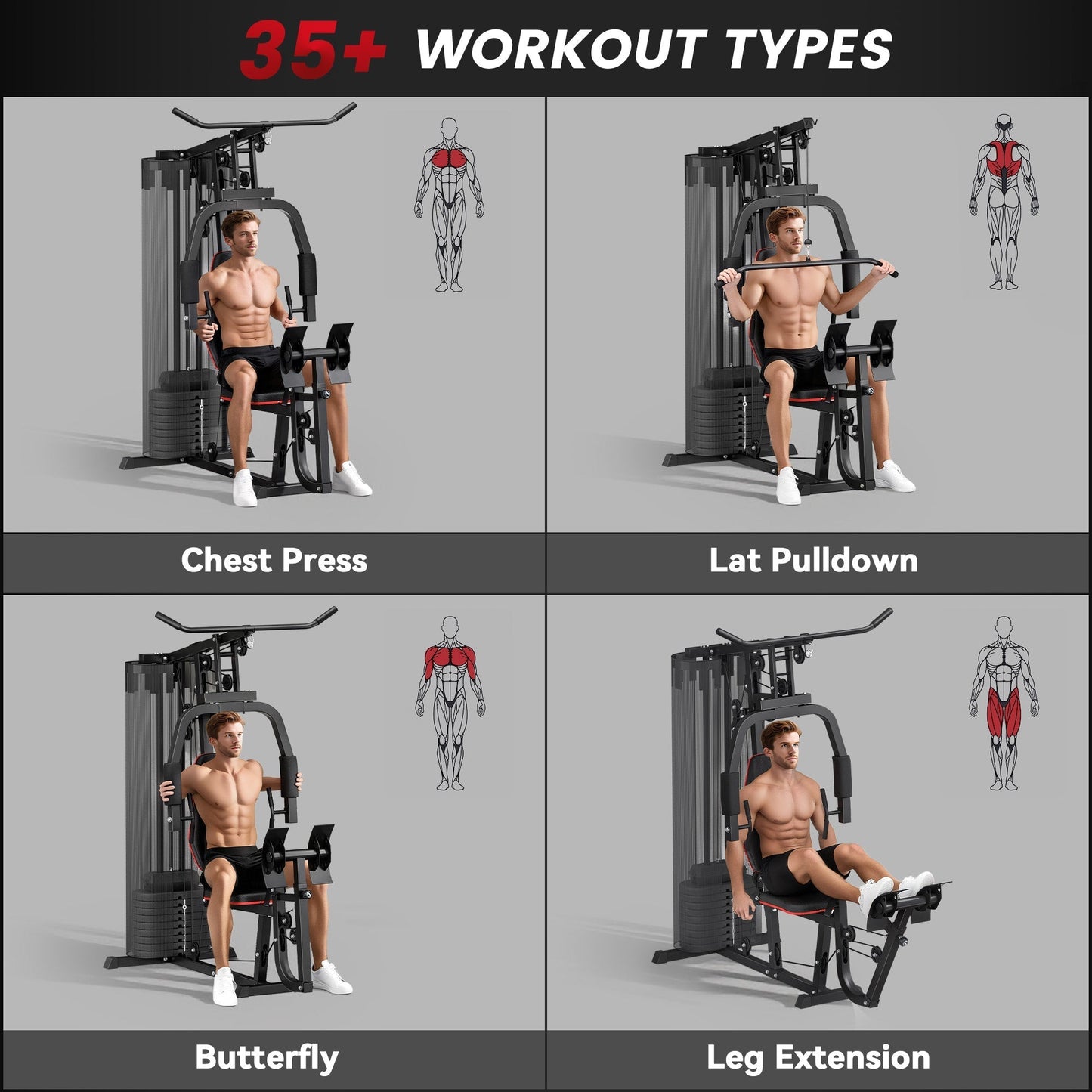 SPORTNOW Weights Machine, Multi Gym with 45kg Weight Stack, Compact Home Gym Leg Press Machine for Full Body Training