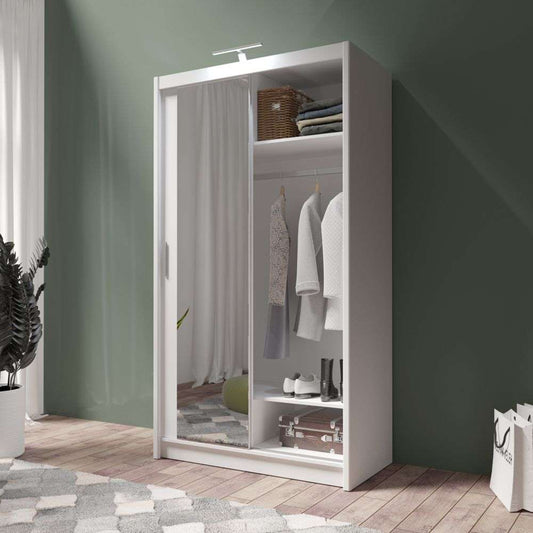 White Full Mirrored Sliding Door Wardrobe 120cm – ALDRIDGE