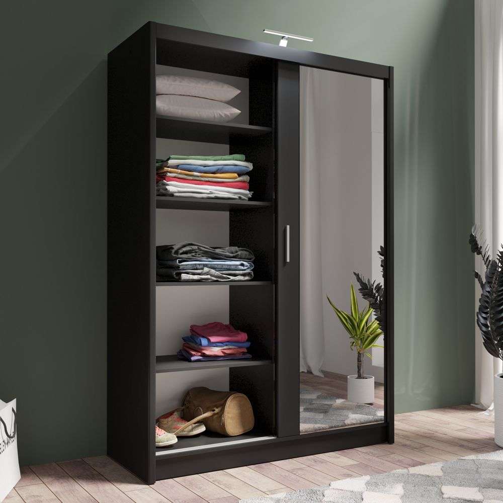 Black Full Mirrored Sliding Door Wardrobe 150cm – ALDRIDGE