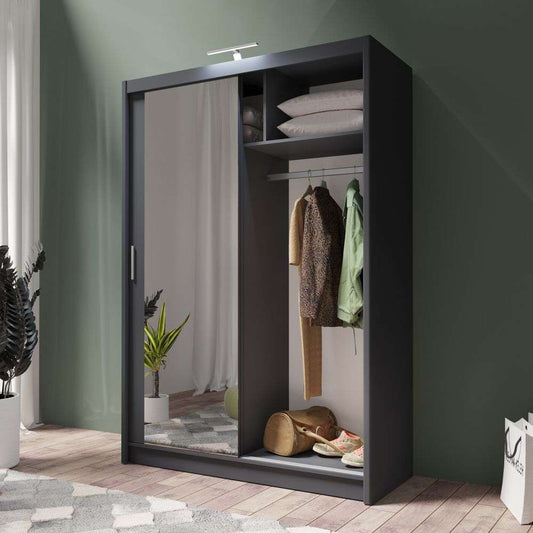 Graphite Full Mirrored Sliding Door Wardrobe 150cm – ALDRIDGE