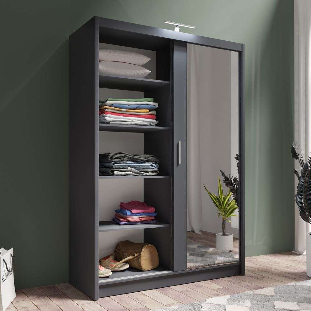 Graphite Full Mirrored Sliding Door Wardrobe 150cm – ALDRIDGE