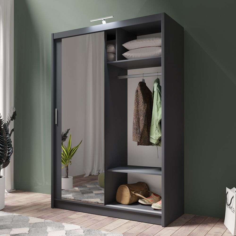 Graphite Full Mirrored Sliding Door Wardrobe 150cm – ALDRIDGE