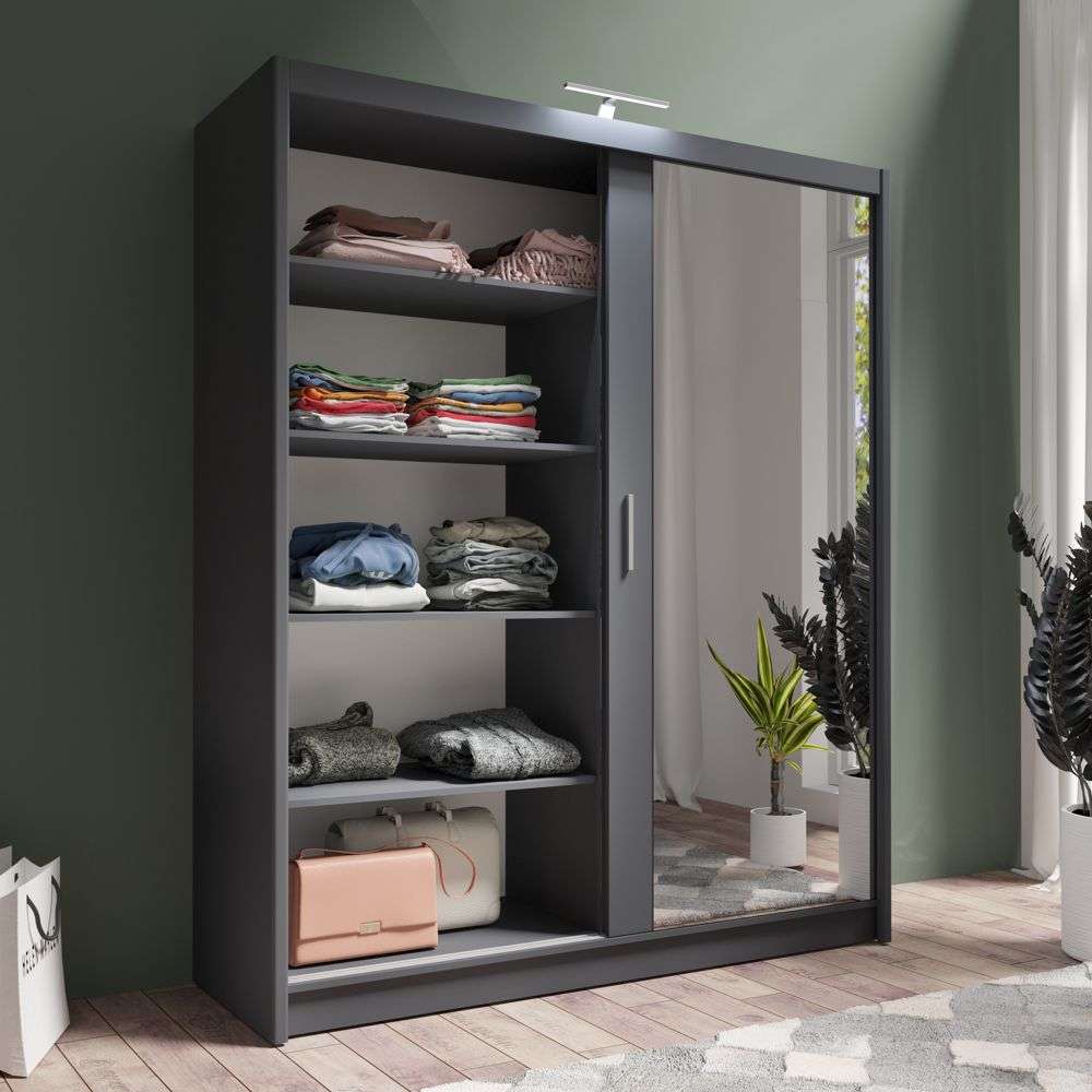 Graphite Full Mirrored Sliding Door Wardrobe 180cm – ALDRIDGE