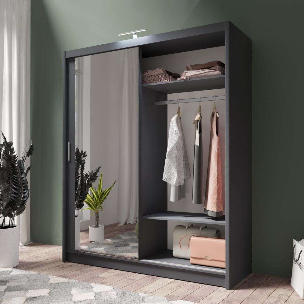 Graphite Full Mirrored Sliding Door Wardrobe 180cm – ALDRIDGE