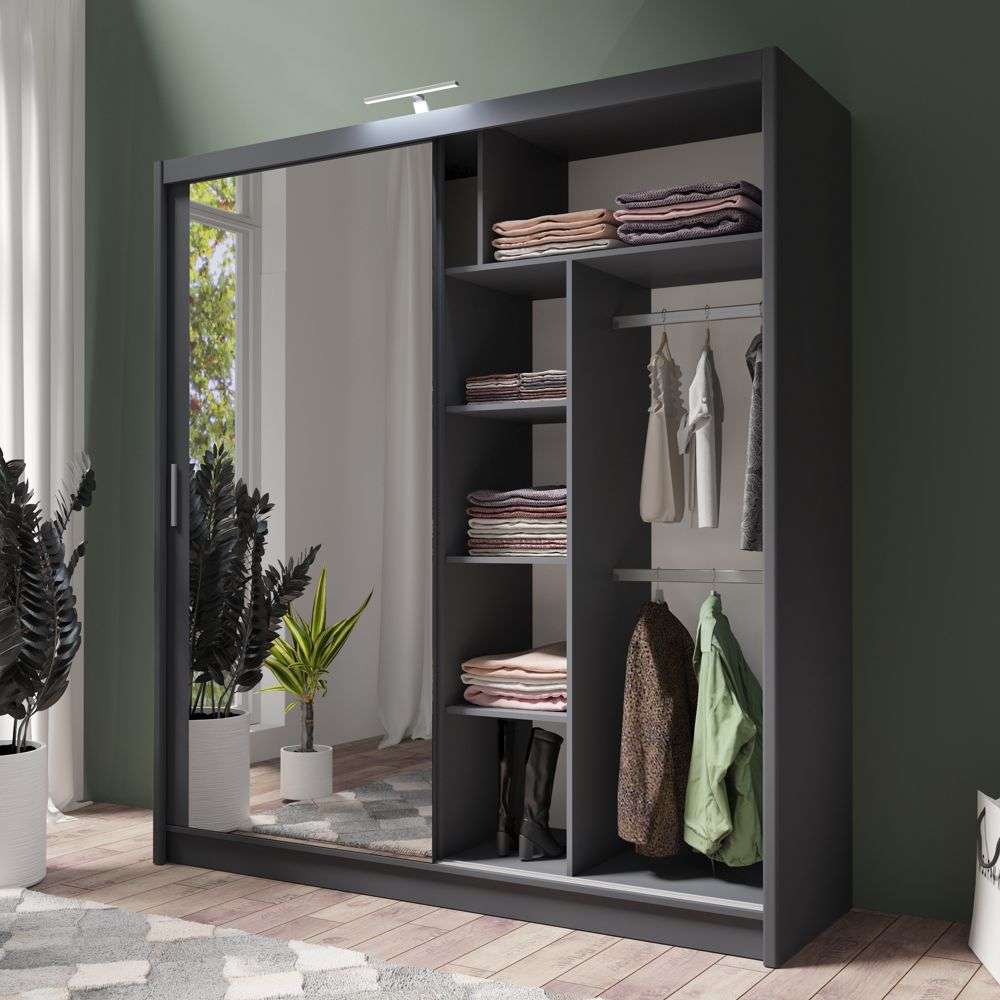 Graphite Full Mirrored Sliding Door Wardrobe 203cm – ALDRIDGE