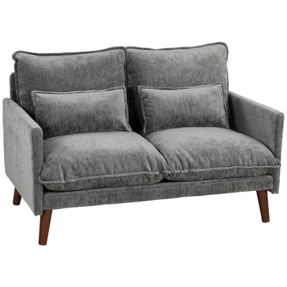 HOMCOM 2 Seater Sofa, Loveseat Sofa with Spring Cushions, Wide and Deep Seat, Wood Legs, Grey