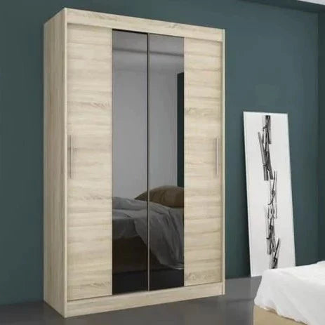 Darko 2-Door Mirrored Sliding Wardrobe 180cm - Black, Brown or Sonoma Oak