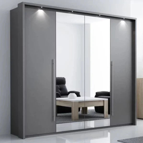 Kirklees Swinging Doors Wardrobe with Mirror - 256cm Grey