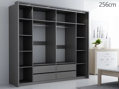 Kirklees Swinging Doors Wardrobe with Mirror - 256cm Grey