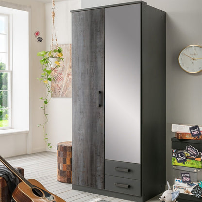 DARWIN 2 Door Wardrobe Grey 90cm