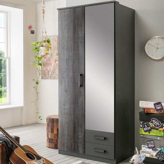 DARWIN 2 Door Wardrobe Grey 90cm