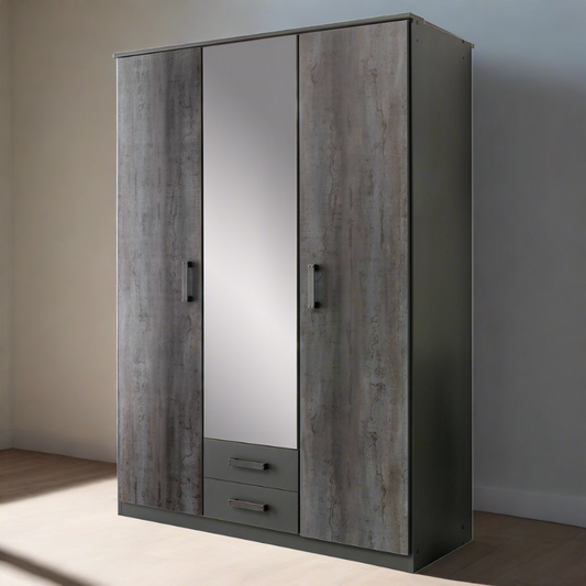 DARWIN 3 Door Wardrobe Grey 135cm