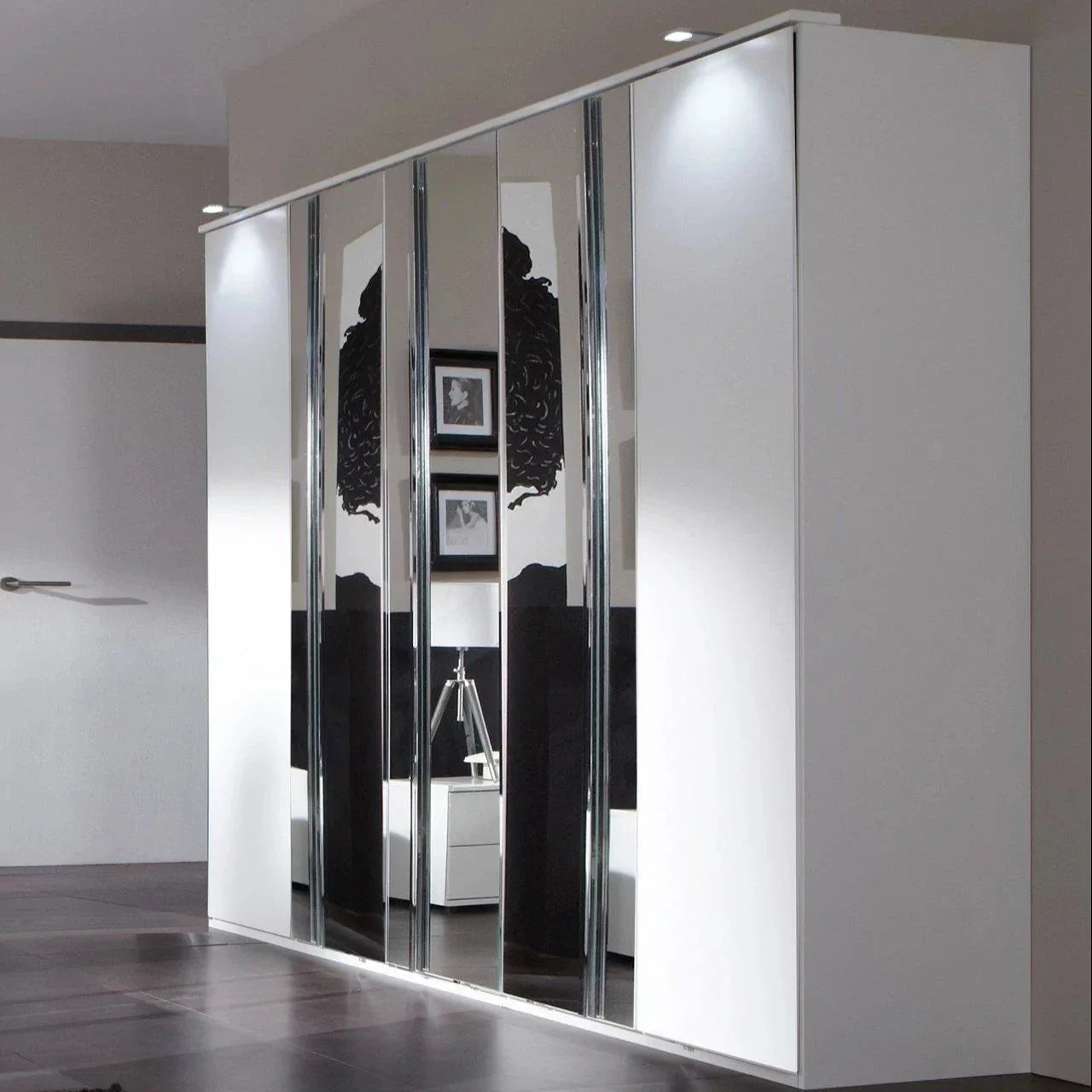 Divac 5 Door Mirrored Wardrobe - White