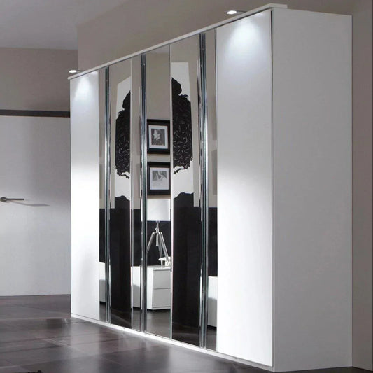 Sliding Wardrobe ADDIS 5 Door Mirrored Wardrobe White 225cm