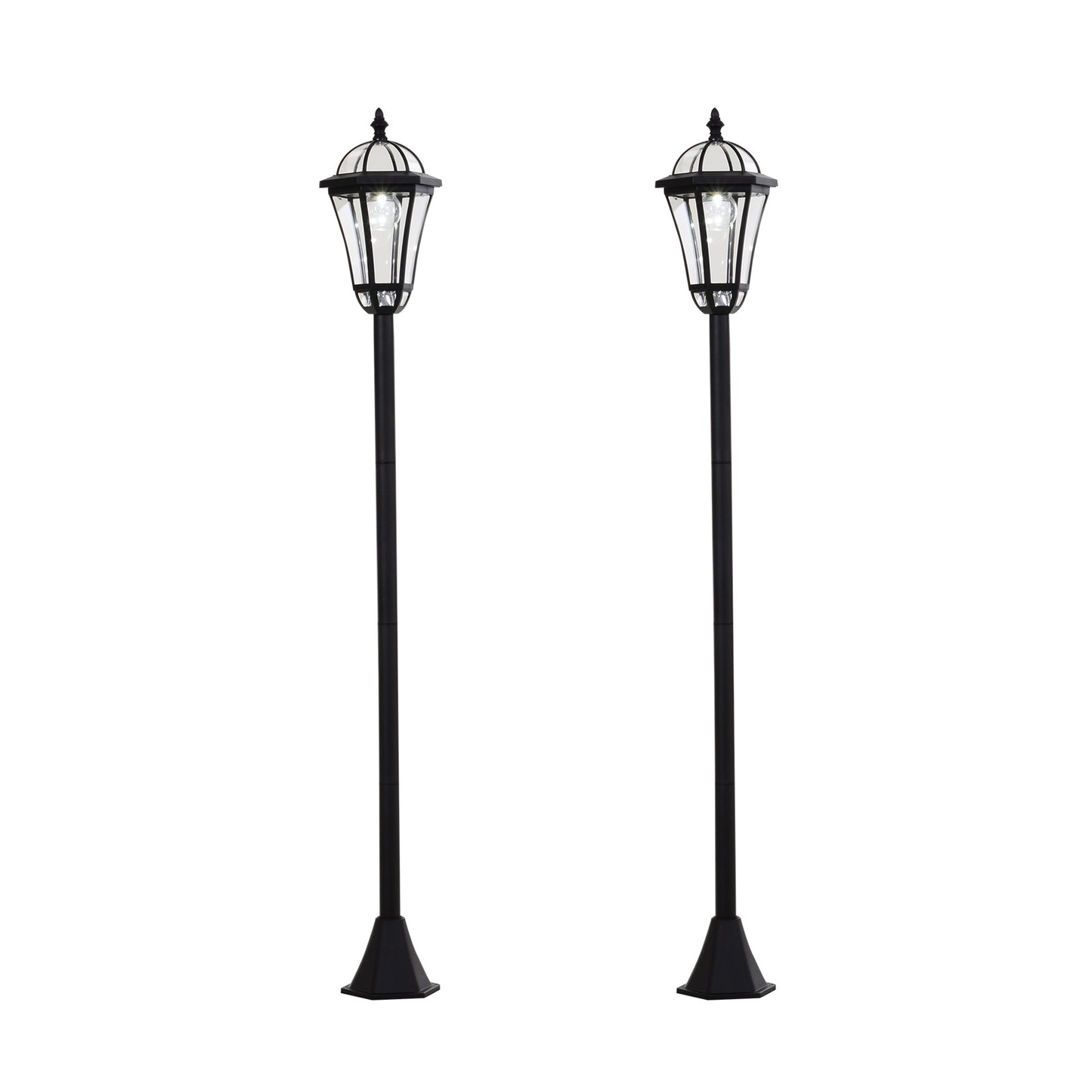 Outsunny 2 szt. 1,3 m Lampa ogrodowa solarna LED zasilana energią słoneczną Latarnia na patio, ścieżka, chodnik, wodoodporna, automatyczny przełącznik, 6 godzin, czarna
