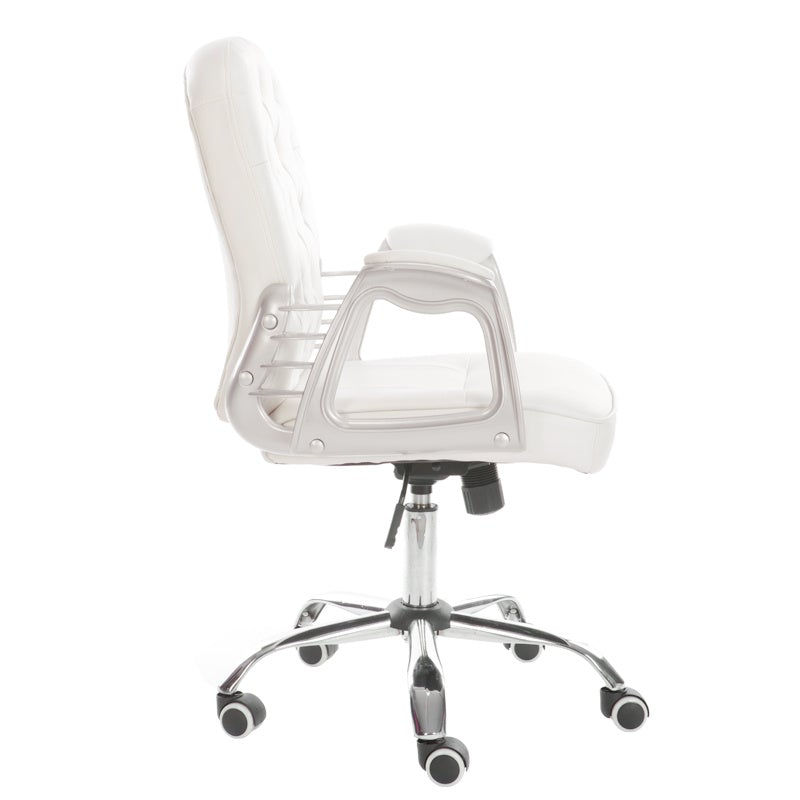 White Faux Leather Office Chair Chesterfield Chair with 360° Rotary Wheels