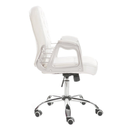 White Faux Leather Office Chair Chesterfield Chair with 360° Rotary Wheels