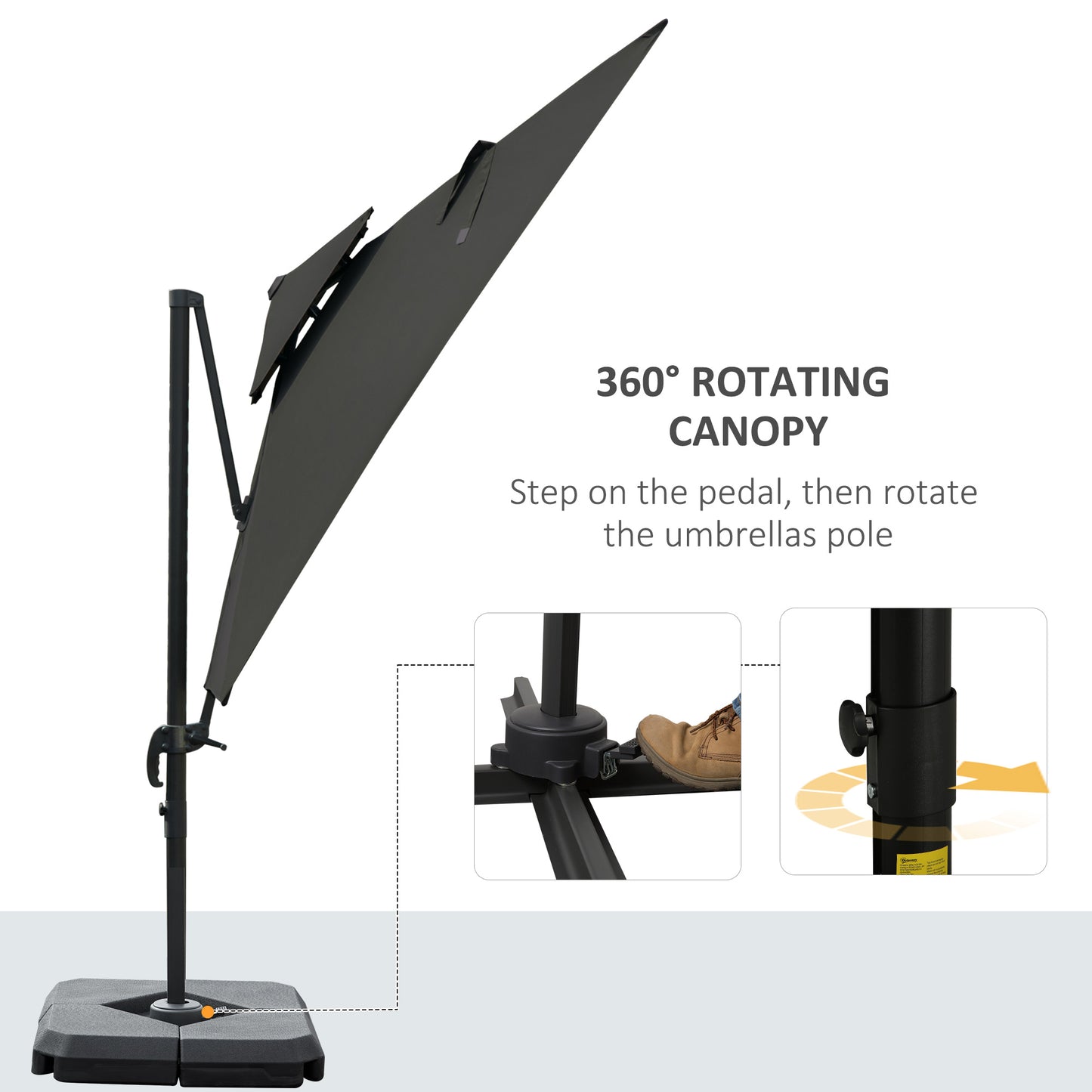 Parasol ogrodowy Outsunny Cantilever z regulacją kąta obrotu o 360 stopni, ciemnoszary