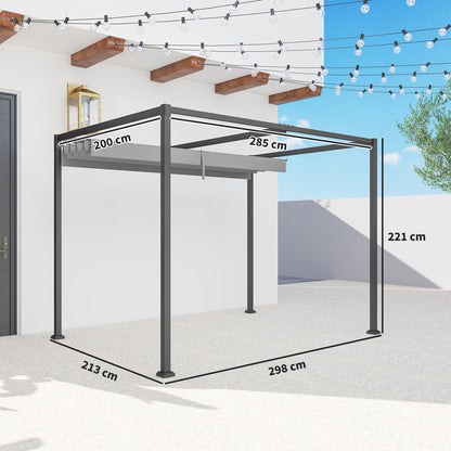 Outsunny 3 x 2m Metal Outdoor Pergola with Retractable Roof, Outdoor Gazebo Canopy Shelter with Drainage Holes for Garden, Patio, Lawn, Grey