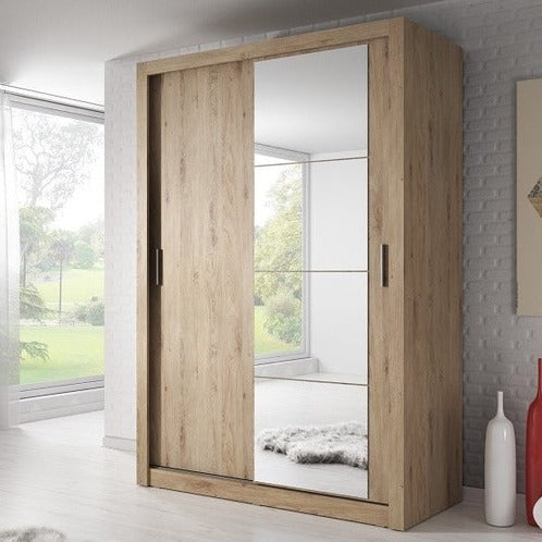 Tourville 2 Door Sliding Wardrobe 150cm - Black, White, Oak