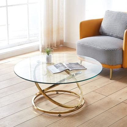 Tempered Glass Top Round Coffee Table for Living Room