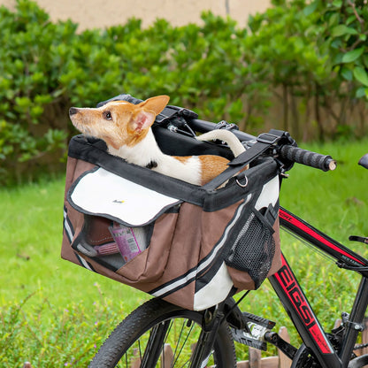 PawHut Pet Carrier Bag Front Removable Bicycle Handlebar Basket w/ Storage Pockets