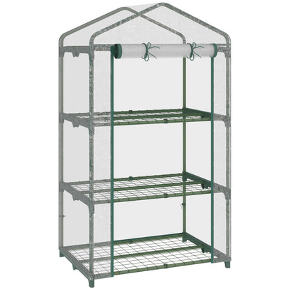 Outsunny 3-poziomowa mini szklarnia przenośna szklarnia ogrodowa z rolowanymi drzwiami i półkami z drutu, 69 dł. x 49 szer. x 125 wys. cm, przezroczysta