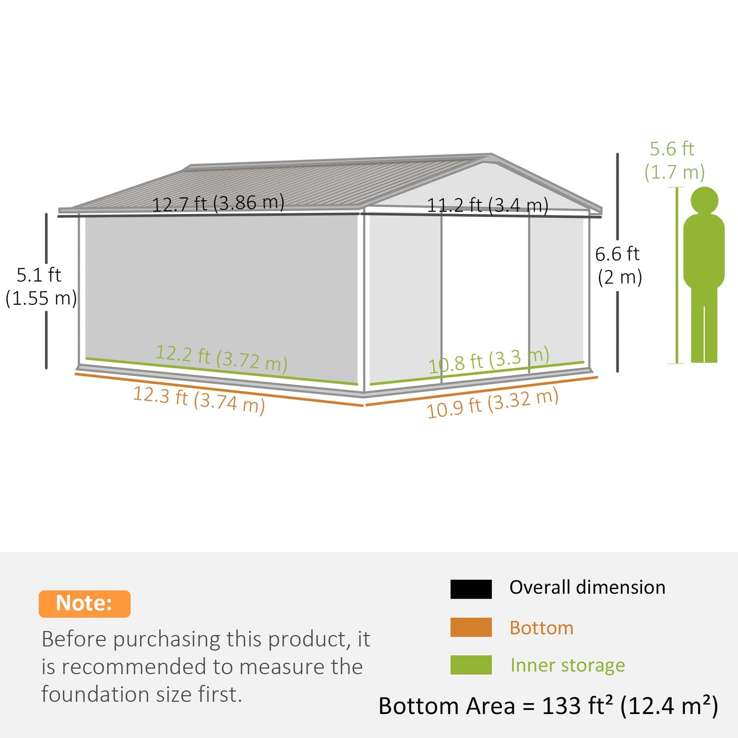 Outsunny 13 x 11ft Metal Garden Shed, Outdoor Storage Tool House with Ventilation Slots, Foundation Kit and Lockable Double Doors, Yellow