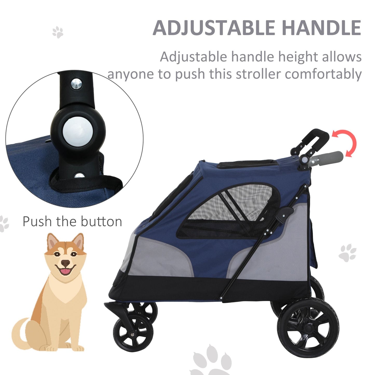 PawHut Pet Stroller Dog Foldable Travel Carriage with Adjustable Handle Blue