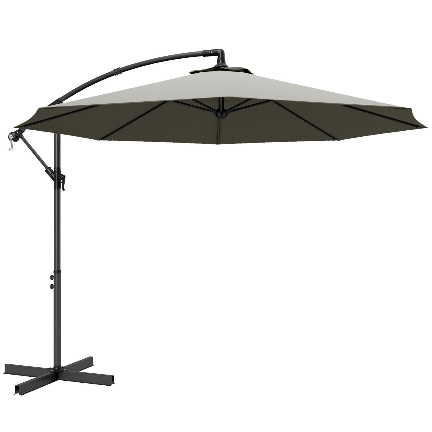 Outsunny 3m Overhanging Cantilever Parasol, with Cross Base - Light Grey