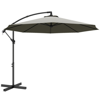 Outsunny 3m Overhanging Cantilever Parasol, with Cross Base - Light Grey