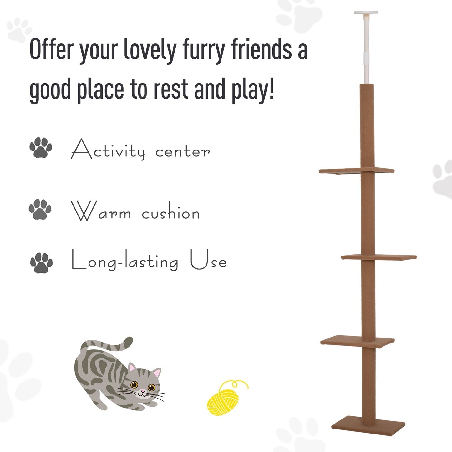 PawHut 4-level Platform Cat Tree with Covered Scratching Posts Natural Cat Tower Activity Center for Kittens Brown