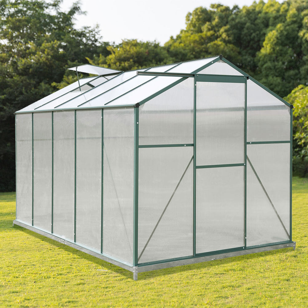 10' x 6' ft Garden Greenhouse Green Framed with 2 Vents Rain Gutter Setting