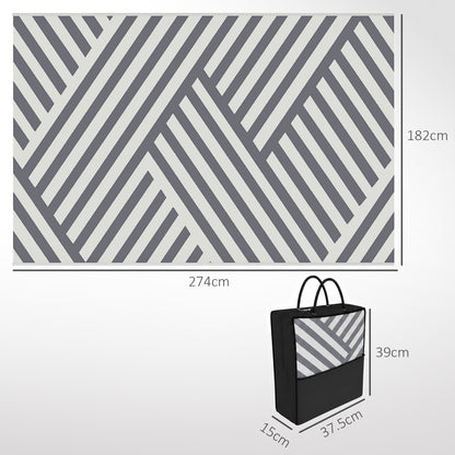 Outsunny Plastic Straw Reversible RV Outdoor Rug with Carry Bag, 182 x 274cm, Grey and Cream