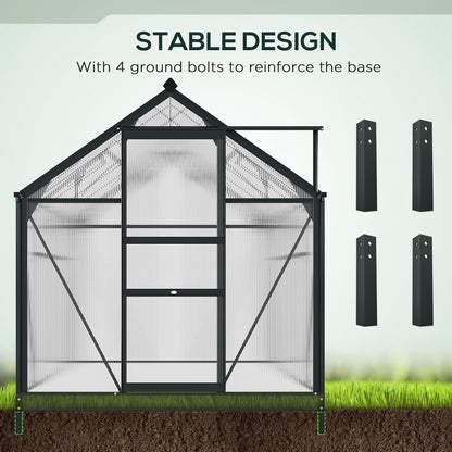 Outsunny Clear Polycarbonate Greenhouse Large Walk-In Green House Garden Plants Grow Galvanized Base Aluminium Frame with Slide Door, 6 x 10ft