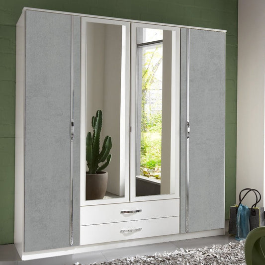 DAYTON 4 Door Wardrobe White and Grey 180cm