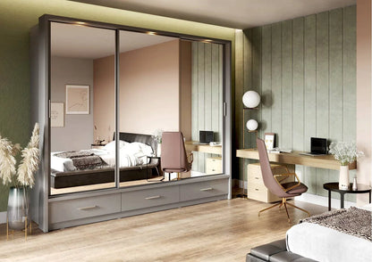 Decorey 3 Door Sliding Wardrobe 250cm - White and Grey