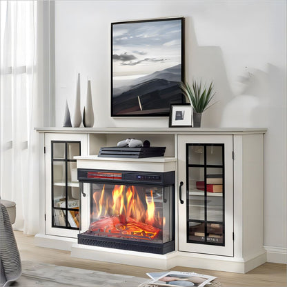 Smallbee 3-Sided Fireplace TV Stand Wood With Glass Door Storage