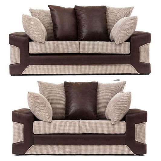 Denzel Cord Fabric 3 Seater and 2 Seater Sofa Set in Brown and Beige