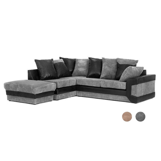 Denzel Jumbo Cord Fabric Corner Sofa - Black and Grey