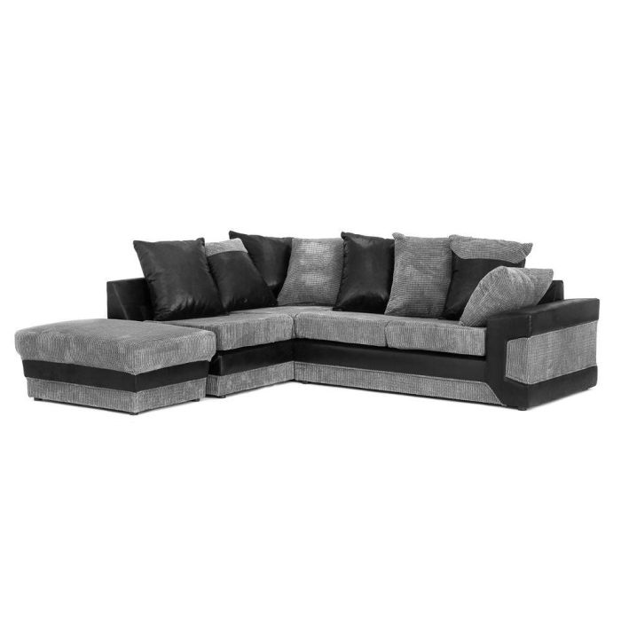 Denzel Jumbo Cord Fabric Corner Sofa - Black and Grey