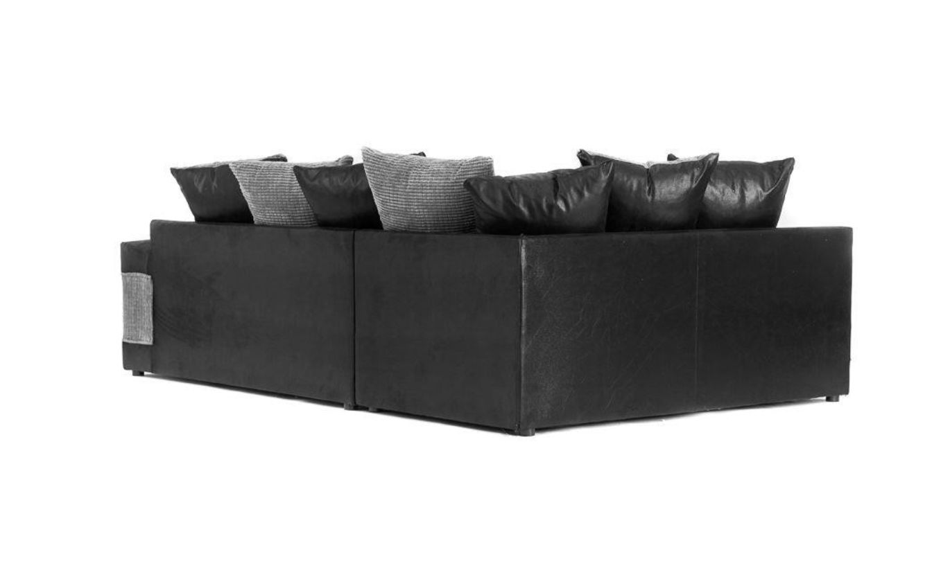 Denzel Jumbo Cord Fabric Corner Sofa - Black and Grey